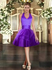 Purple Lace Up Junior Homecoming Dress Ruffled Layers Sleeveless Mini Length