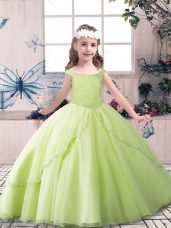 Tulle Sleeveless Floor Length Little Girls Pageant Dress Wholesale and Beading
