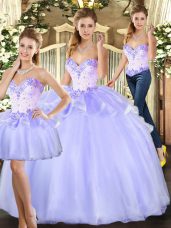 Lavender Ball Gowns Beading Quinceanera Gown Lace Up Organza Sleeveless Floor Length