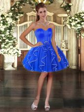 Beautiful Ruffles Hoco Dress Blue Lace Up Sleeveless Mini Length