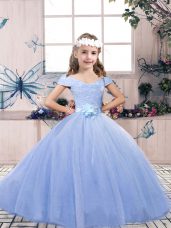 Superior Light Blue Sleeveless Tulle Lace Up Pageant Gowns For Girls for Party and Wedding Party