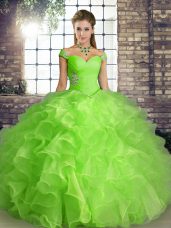 New Arrival Sleeveless Organza Floor Length Lace Up Sweet 16 Dress in with Beading and Ruffles