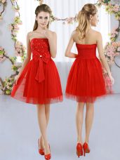 Strapless Sleeveless Side Zipper Court Dresses for Sweet 16 Red Tulle