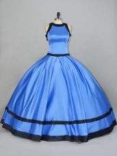 Comfortable Satin Scoop Sleeveless Lace Up Ruching Quinceanera Gown in Blue