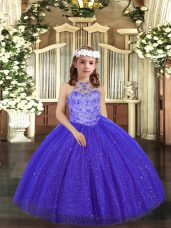 Charming Royal Blue Sleeveless Beading Floor Length Pageant Dress for Teens