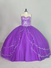 Trendy Beading and Sequins Quinceanera Gown Purple Lace Up Sleeveless Brush Train