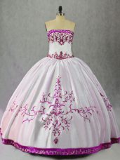 Luxurious Embroidery Quinceanera Gowns White And Purple Lace Up Sleeveless Floor Length