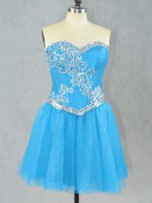 Flare Aqua Blue Lace Up Homecoming Party Dress Beading Sleeveless Mini Length