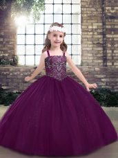 Inexpensive Tulle Sleeveless Floor Length Party Dress for Toddlers and Beading