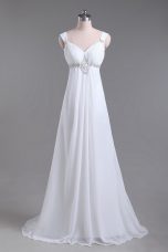 Adorable White Empire Beading Bridal Gown Lace Up Chiffon Sleeveless