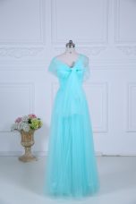 Aqua Blue Sleeveless Tulle Zipper Wedding Party Dress for Wedding Party