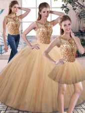 Trendy Scoop Sleeveless Tulle 15 Quinceanera Dress Beading Lace Up