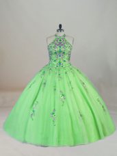 Quinceanera Dress Tulle Brush Train Sleeveless Appliques and Embroidery