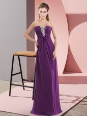 Floor Length Dark Purple Prom Dress Sweetheart Sleeveless Zipper