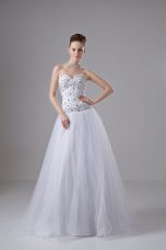 Great A-line Wedding Gowns White Sweetheart Tulle Sleeveless Floor Length Lace Up
