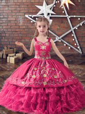 Ball Gowns Party Dress Wholesale Hot Pink Straps Satin and Organza Sleeveless Floor Length Lace Up