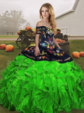Green Sleeveless Organza Lace Up Quince Ball Gowns for Military Ball and Sweet 16 and Quinceanera
