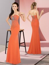 New Style Orange Red Zipper Prom Gown Beading Sleeveless Floor Length