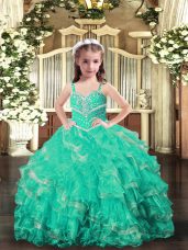 Turquoise Sleeveless Organza Lace Up Little Girls Pageant Dress Wholesale for Party and Wedding Party