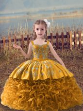 Sleeveless Sweep Train Lace Up Embroidery Kids Pageant Dress