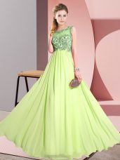 Lovely Floor Length Yellow Green Quinceanera Court Dresses Scoop Sleeveless Backless