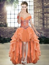 Orange Sleeveless Beading and Ruffles High Low Prom Dresses