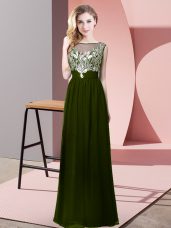 Affordable Olive Green Chiffon Backless Party Dress Wholesale Sleeveless Floor Length Beading