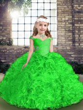 Fantastic Green Lace Up Pageant Gowns For Girls Beading and Ruffles Sleeveless Floor Length