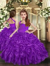 Purple Ball Gowns Ruffles Pageant Dress Lace Up Organza Sleeveless Floor Length