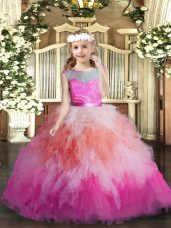 Multi-color Tulle Backless Little Girls Pageant Dress Wholesale Sleeveless Floor Length Lace and Ruffles