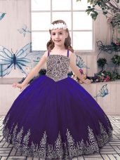 Purple Sleeveless Tulle Lace Up Kids Formal Wear for Party and Wedding Party