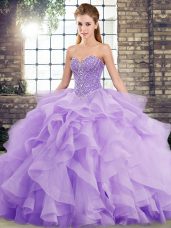 Top Selling Lavender Sweetheart Neckline Beading and Ruffles 15 Quinceanera Dress Sleeveless Lace Up