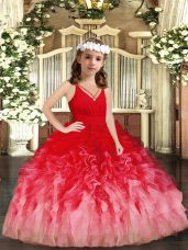 Ruffles Juniors Party Dress Red and Multi-color Zipper Sleeveless Floor Length
