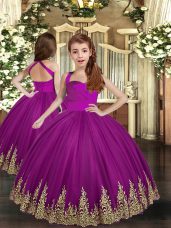 Elegant Tulle Straps Sleeveless Lace Up Embroidery Casual Dresses in Purple