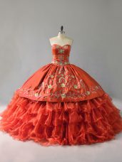 Orange Red 15 Quinceanera Dress Sweet 16 and Quinceanera with Embroidery and Ruffles Sweetheart Sleeveless Lace Up