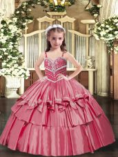 Charming Red Sleeveless Floor Length Beading Lace Up Little Girls Pageant Gowns