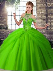 Noble Sleeveless Brush Train Lace Up Beading and Pick Ups Quince Ball Gowns