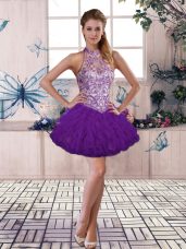 Fashionable Mini Length Ball Gowns Sleeveless Purple Prom Gown Lace Up