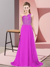 Glittering Purple Prom and Party with Beading One Shoulder Sleeveless Side Zipper