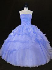 Attractive Lavender Lace Up 15 Quinceanera Dress Ruffles and Hand Made Flower Sleeveless Floor Length