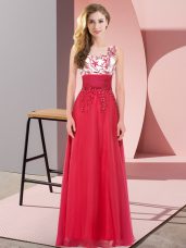 Classical Red Backless Scoop Appliques Quinceanera Dama Dress Chiffon Sleeveless