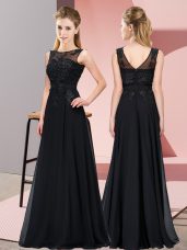 Cute Black Scoop Zipper Beading and Appliques Bridesmaid Gown Sleeveless