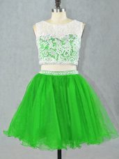 Vintage Scoop Sleeveless Zipper Homecoming Dress Green Organza