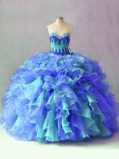 Multi-color Sleeveless Beading and Appliques and Ruffles Floor Length Sweet 16 Dress