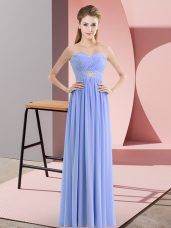 Floor Length Zipper Prom Dresses Lavender for Prom and Party with Beading
