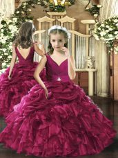 Excellent Floor Length Ball Gowns Sleeveless Fuchsia Little Girls Pageant Dress Wholesale Backless