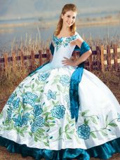 Floor Length Ball Gowns Sleeveless Blue And White Sweet 16 Quinceanera Dress Lace Up