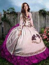 Comfortable Embroidery Quince Ball Gowns Fuchsia Lace Up Sleeveless Floor Length