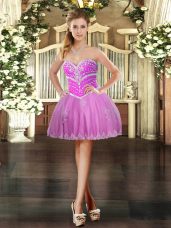 Lilac Ball Gowns Sweetheart Sleeveless Tulle Mini Length Lace Up Beading and Appliques Homecoming Party Dress