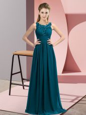 Suitable Teal Chiffon Zipper Quinceanera Dama Dress Sleeveless Floor Length Beading and Appliques
